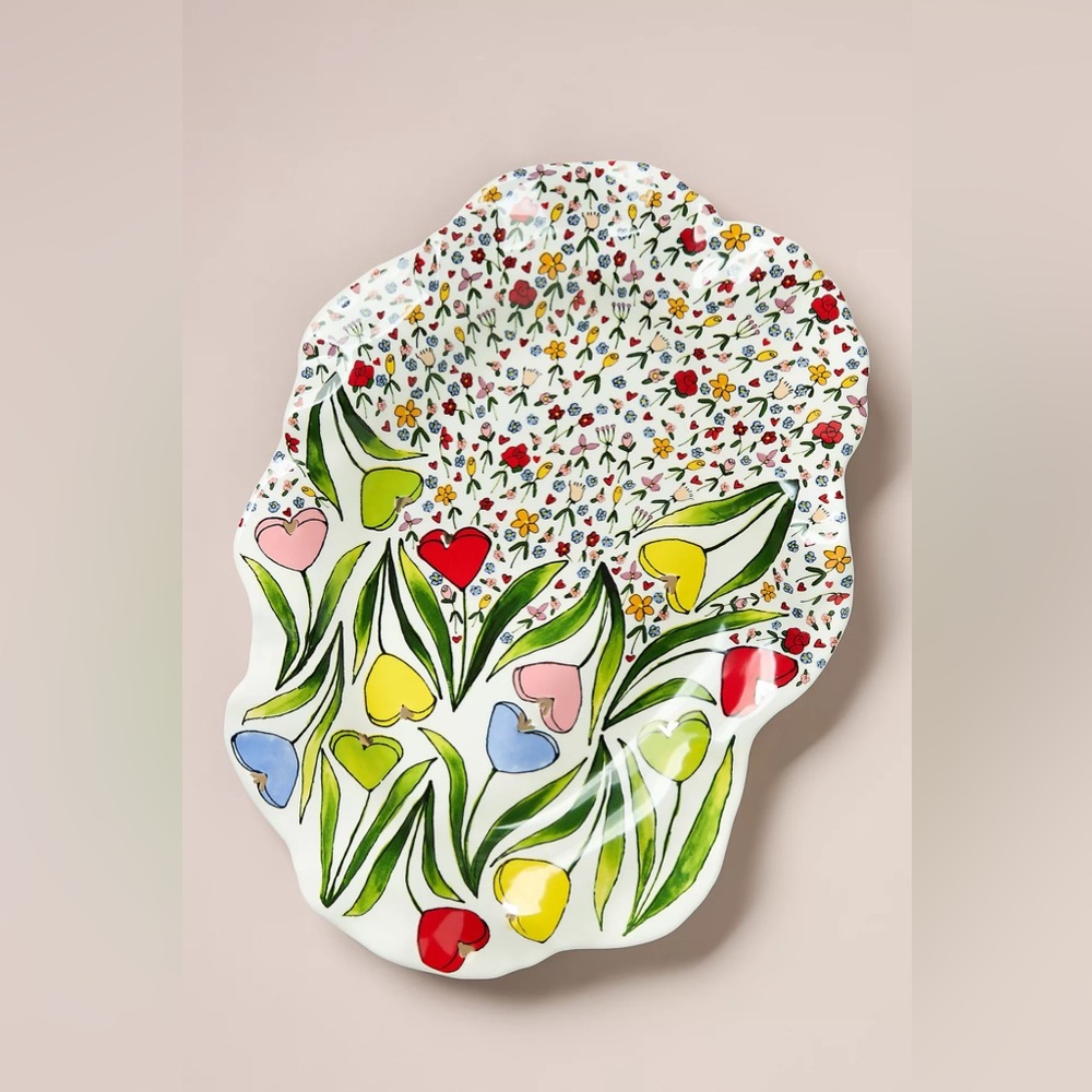Anthropologie THE MUD FAIRY BLOOMING HEARTS STONEWARE PLATTER Style No. 94762994